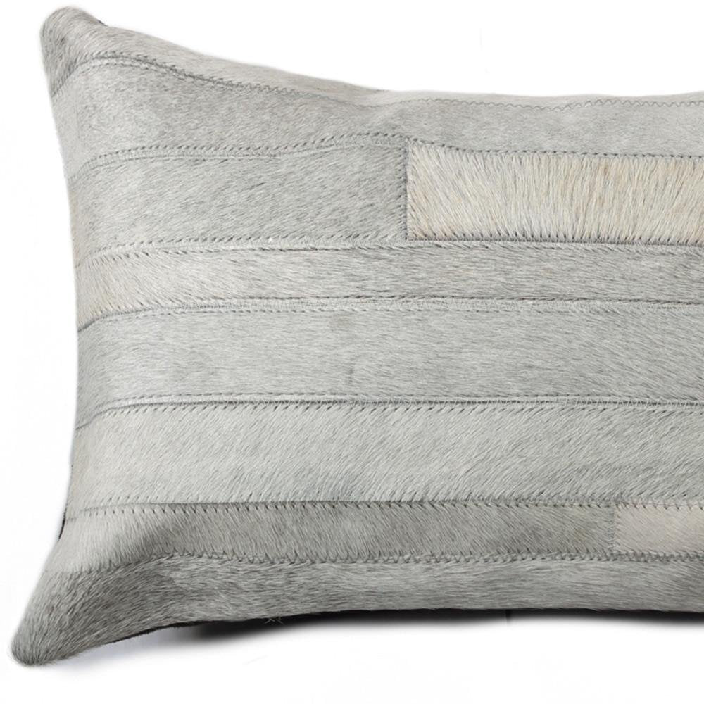 12" X 20" Gray Cowhide Throw Pillow HomeRoots
