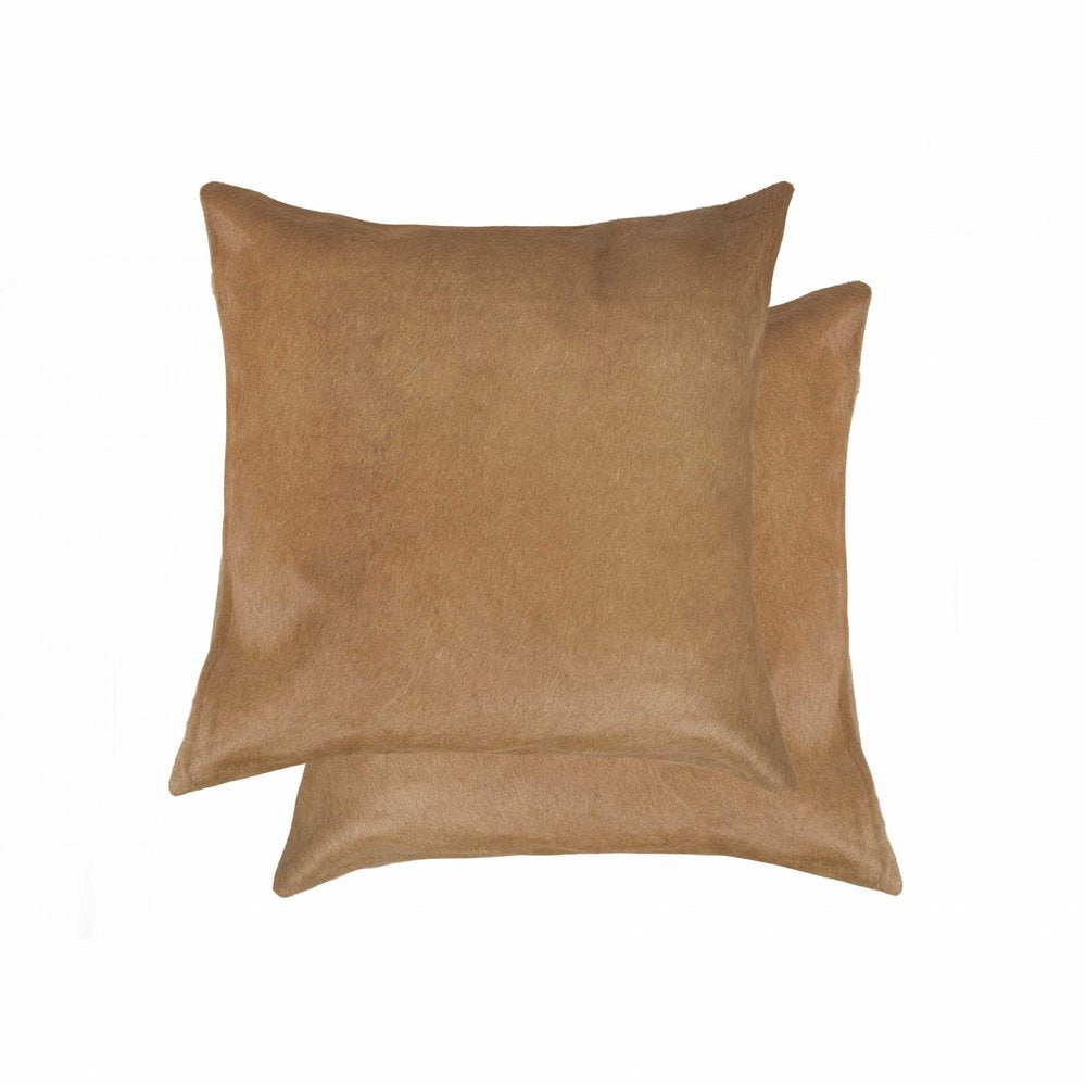 Set of Two 18" Tan Cowhide Throw Pillows — view 1
