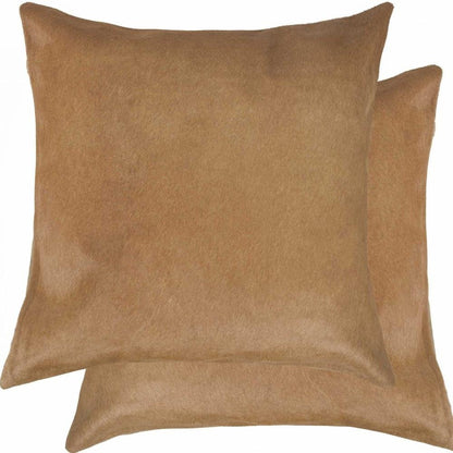 Set of Two 18" Tan Cowhide Throw Pillows HomeRoots