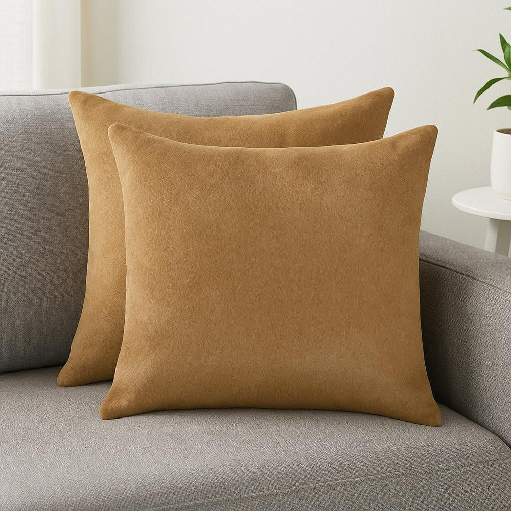 Set of Two 18" Tan Cowhide Throw Pillows — view 4
