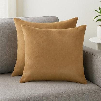 Set of Two 18" Tan Cowhide Throw Pillows HomeRoots