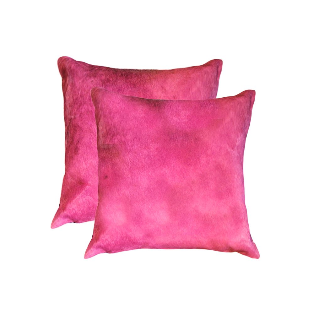 Set of Two 18" Fuchsia Cowhide Throw Pillows — view 1