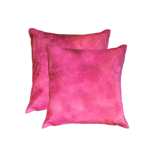 Set of Two 18" Fuchsia Cowhide Throw Pillows