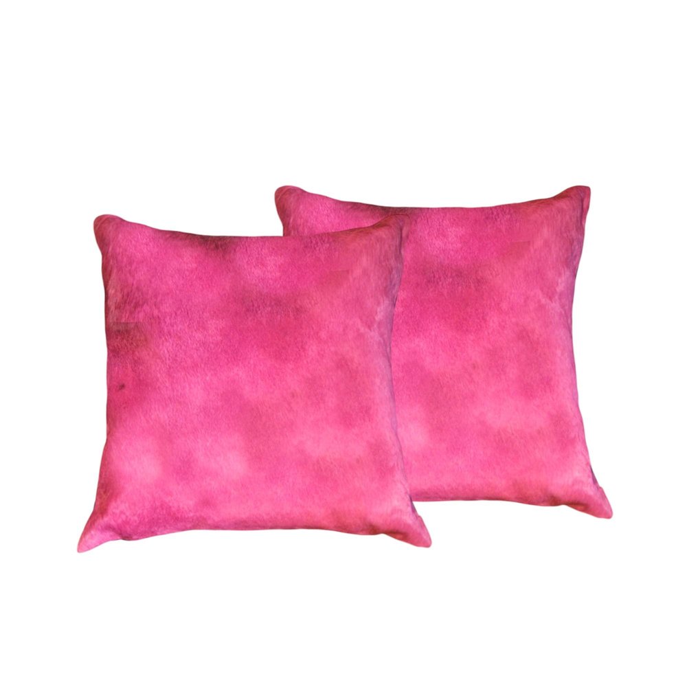 Set of Two 18" Fuchsia Cowhide Throw Pillows — view 3