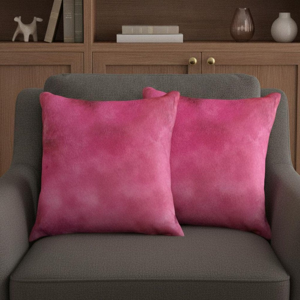 Set of Two 18" Fuchsia Cowhide Throw Pillows — view 5