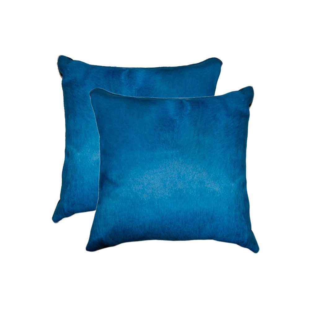 Set of Two 18" Royal Blue Cowhide Throw Pillows — view 1
