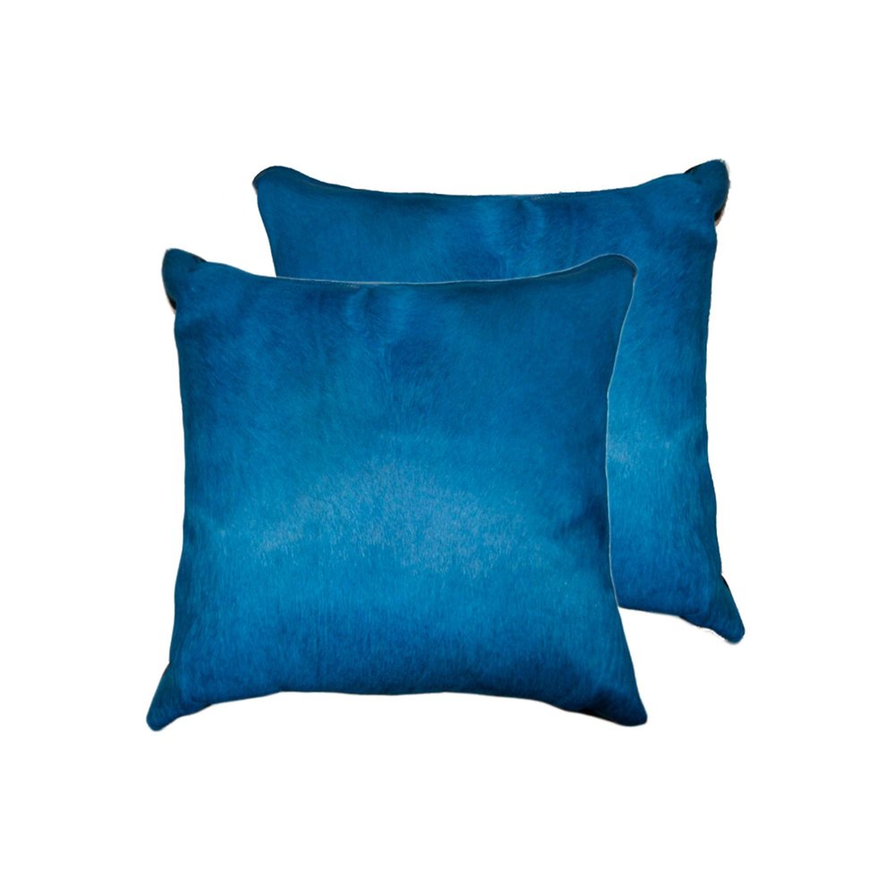 Set of Two 18" Royal Blue Cowhide Throw Pillows — view 4