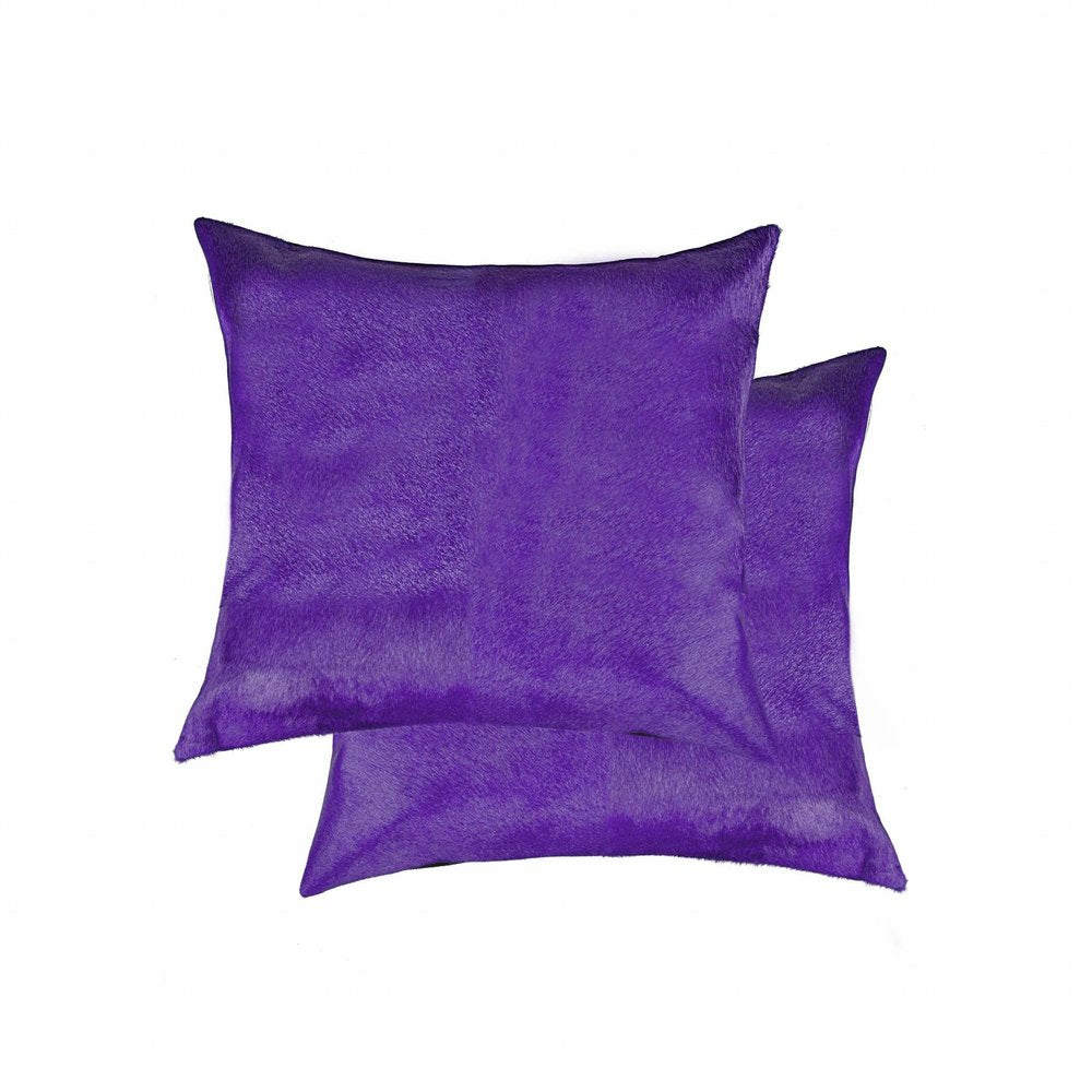 Set of Two 18" Purple Cowhide Throw Pillows — view 1