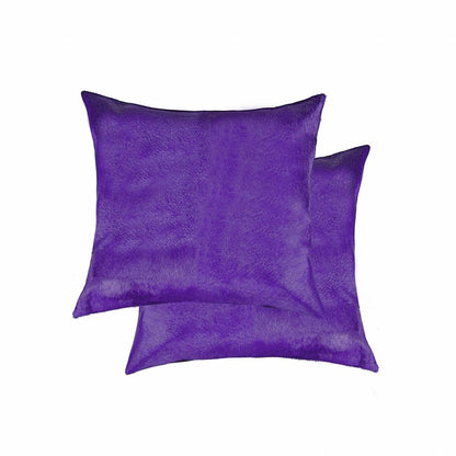 Set of Two 18" Purple Cowhide Throw Pillows HomeRoots