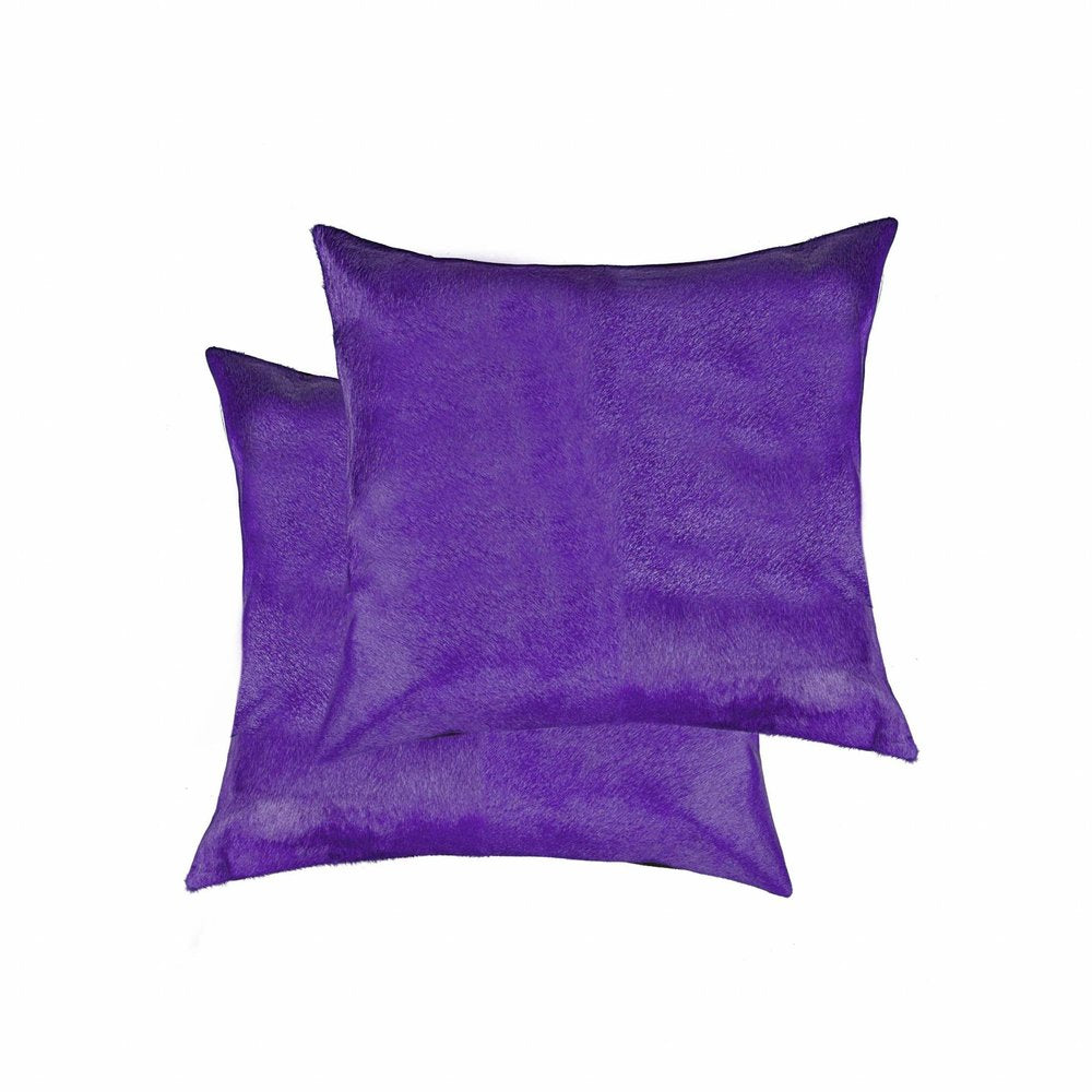 Set of Two 18" Purple Cowhide Throw Pillows HomeRoots