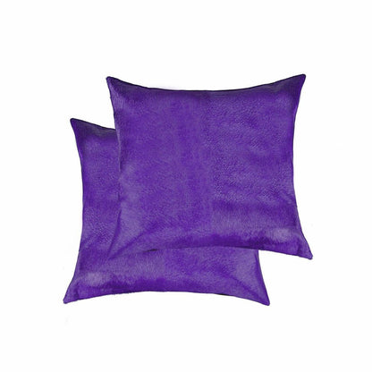Set of Two 18" Purple Cowhide Throw Pillows HomeRoots