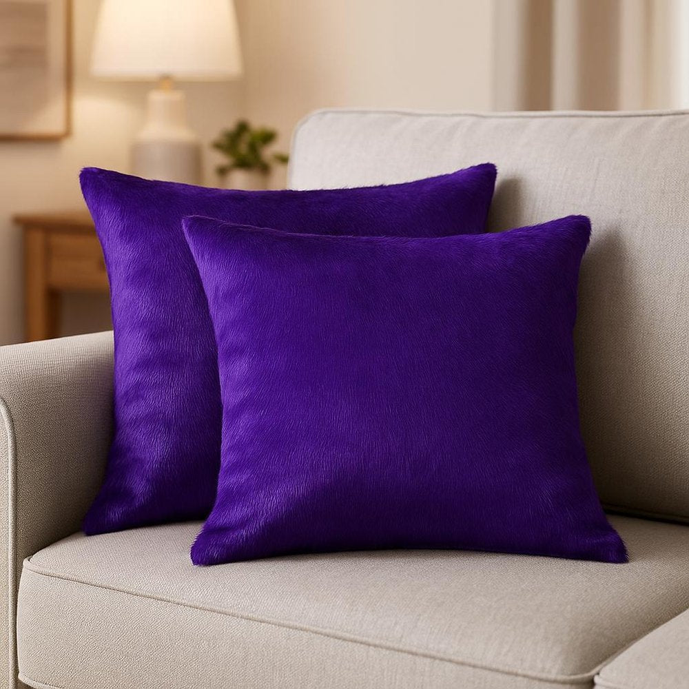 Set of Two 18" Purple Cowhide Throw Pillows — view 5