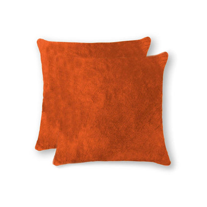 Set of Two 18" Orange Genuine Cowhide Throw Pillows HomeRoots