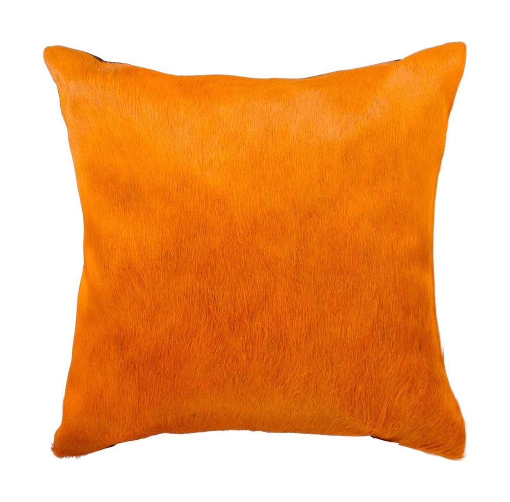 Set of Two 18" Orange Genuine Cowhide Throw Pillows — view 3