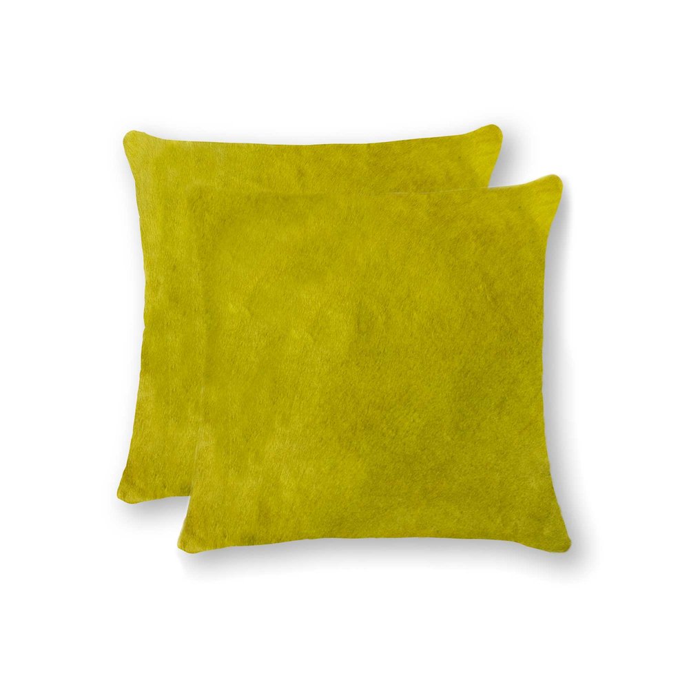 Set of Two 18" Yellow Cowhide Throw Pillows — view 1