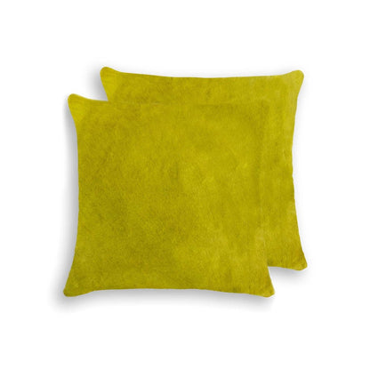 Set of Two 18" Yellow Cowhide Throw Pillows HomeRoots