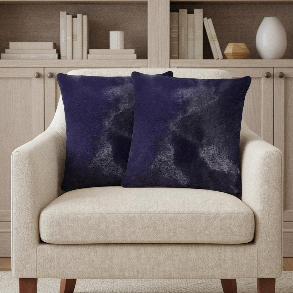 Set of Two 18" Navy Cowhide Throw Pillow — view 6
