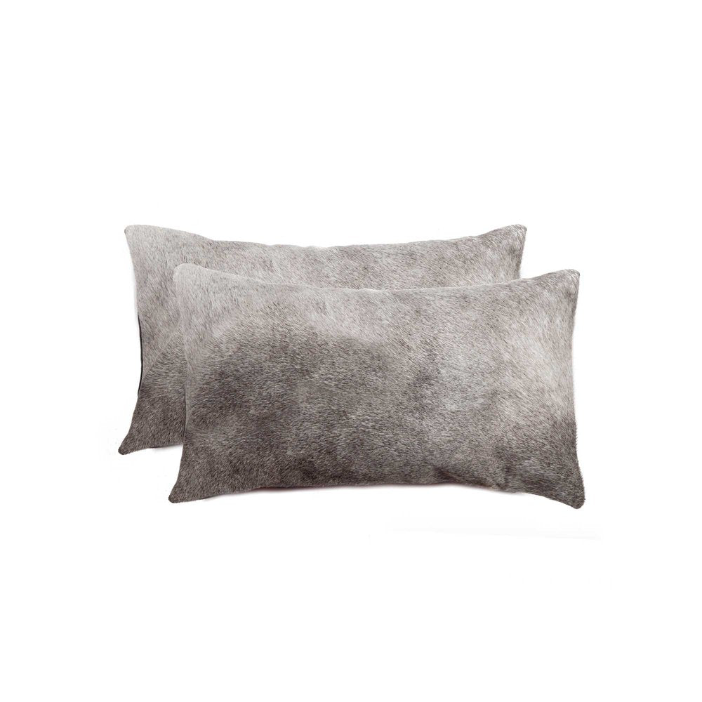 Set of Two 12" X 20" Gray Cowhide Throw Pillow HomeRoots