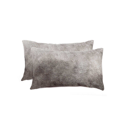 Set of Two 12" X 20" Gray Cowhide Throw Pillow HomeRoots