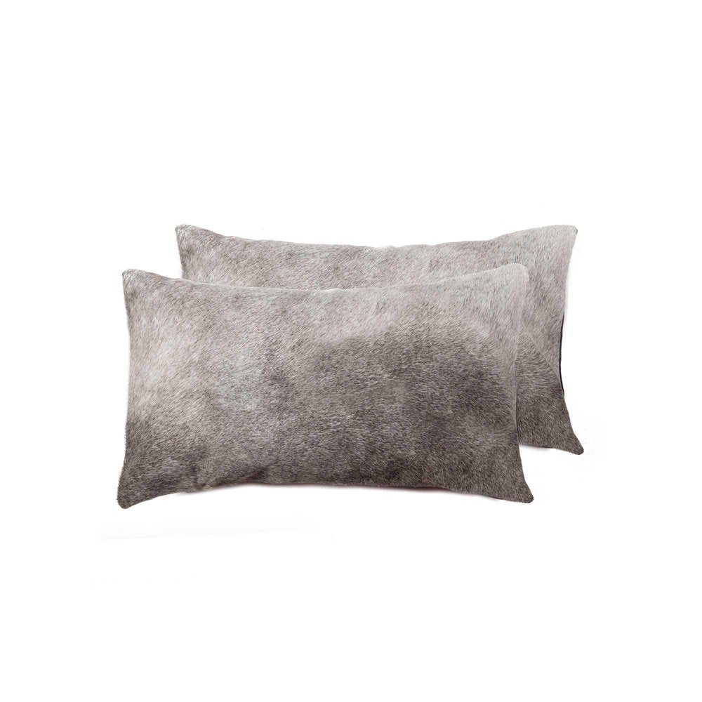 Set of Two 12" X 20" Gray Cowhide Throw Pillow HomeRoots