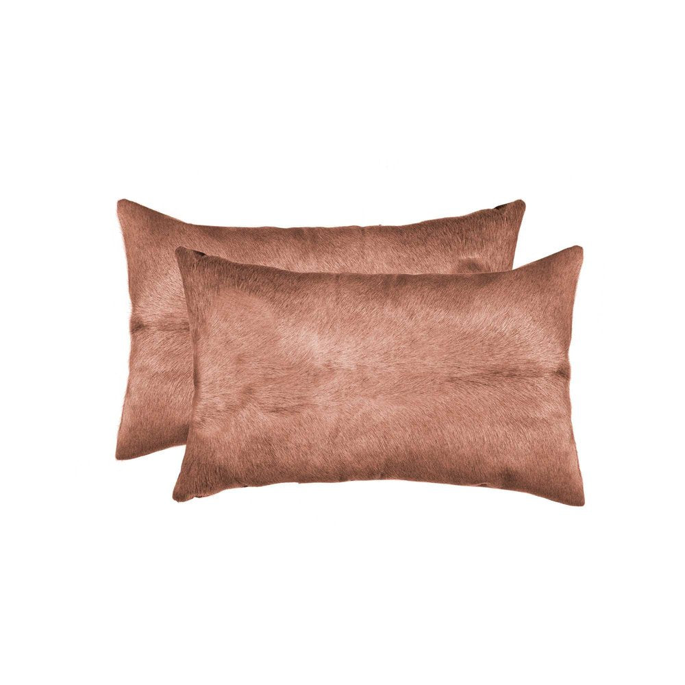 Set of Two 12" X 20" Brown Cowhide Throw Pillow HomeRoots