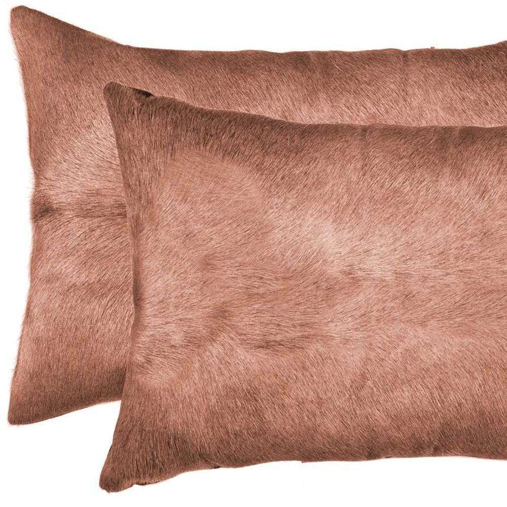 Set of Two 12" X 20" Brown Cowhide Throw Pillow HomeRoots