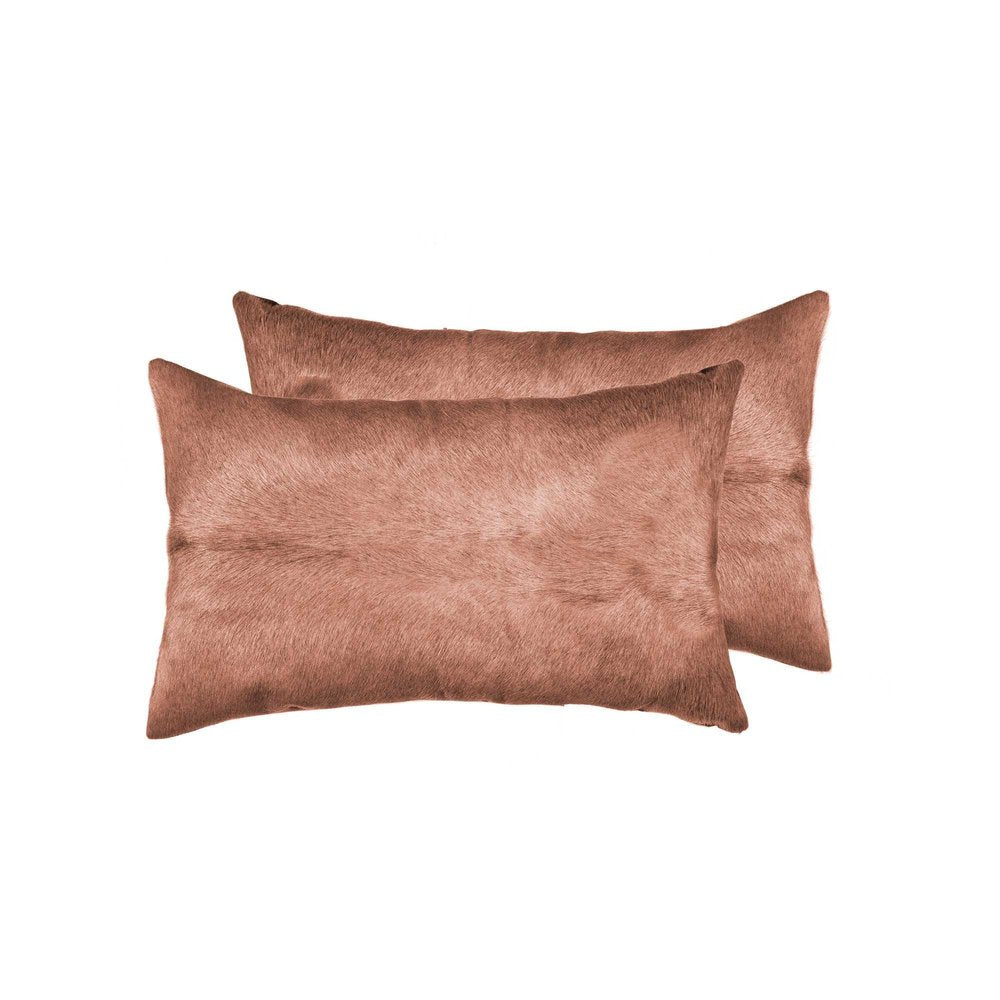 Set of Two 12" X 20" Brown Cowhide Throw Pillow — view 4