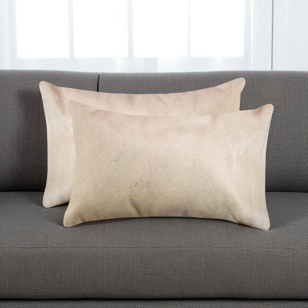 Set of Two 12" X 20" Tan Cowhide Throw Pillows HomeRoots