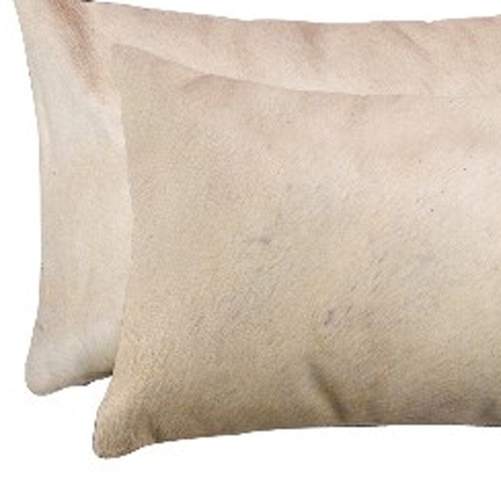 Set of Two 12" X 20" Tan Cowhide Throw Pillows HomeRoots
