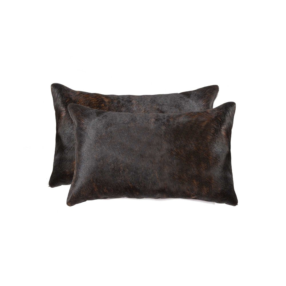 Set of Two 12" X 20" Chocolate Cowhide Cowhide Throw Pillows HomeRoots