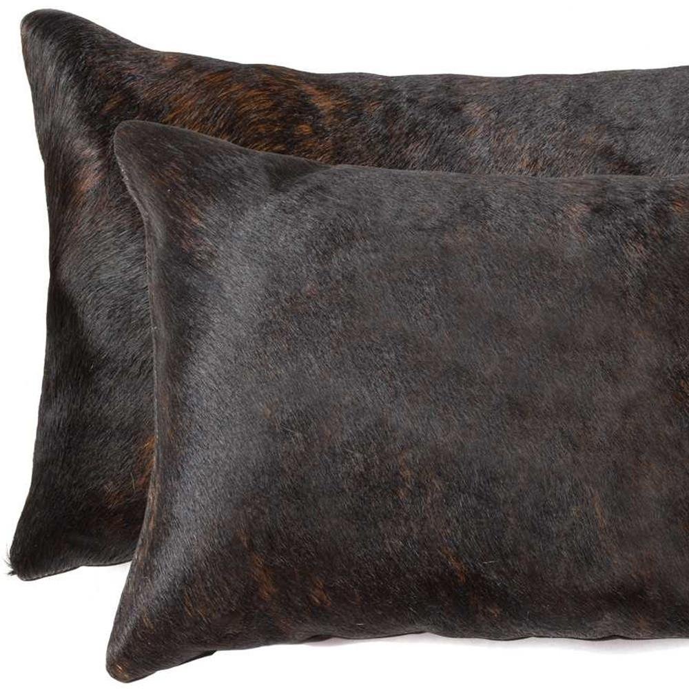 Set of Two 12" X 20" Chocolate Cowhide Cowhide Throw Pillows HomeRoots