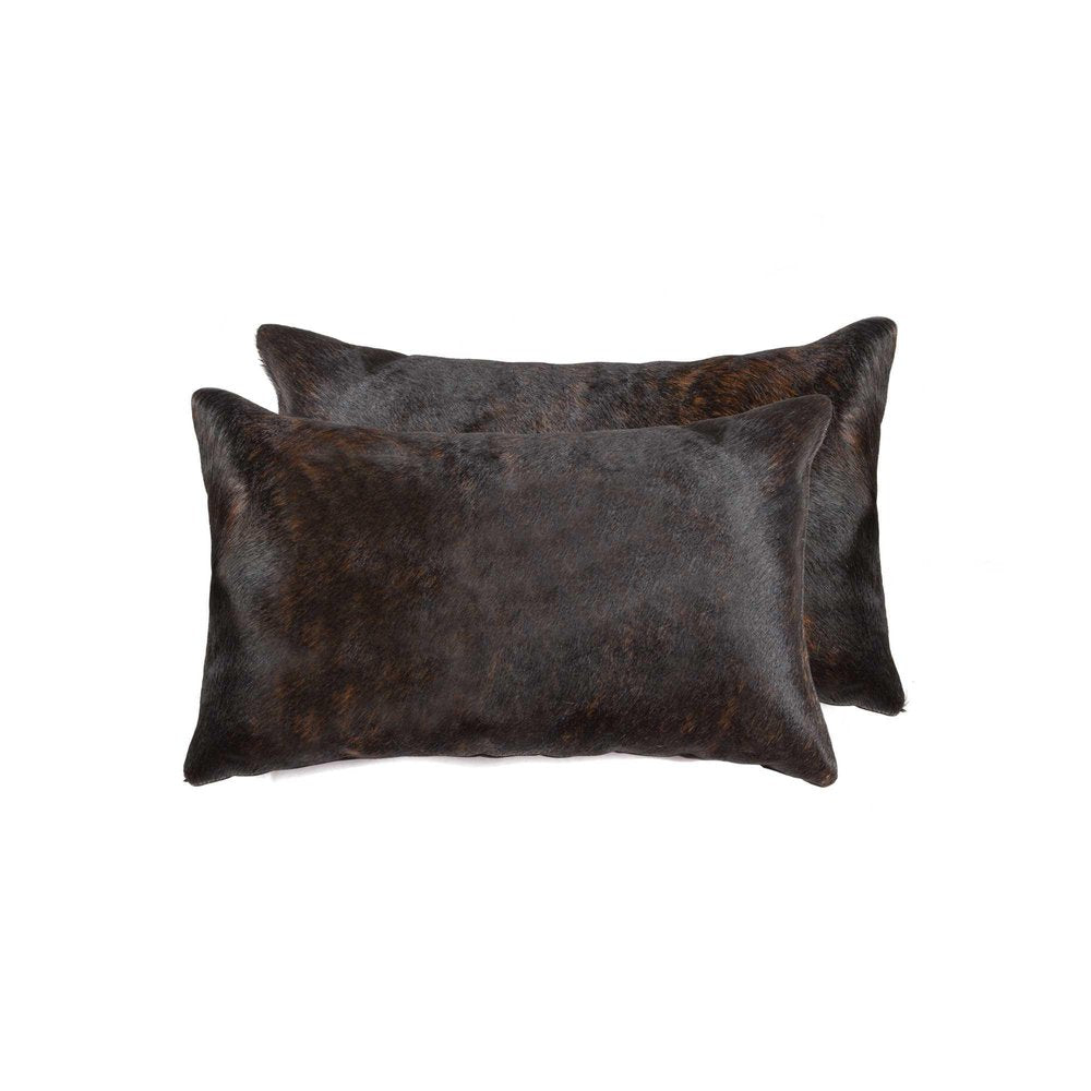 Set of Two 12" X 20" Chocolate Cowhide Cowhide Throw Pillows HomeRoots