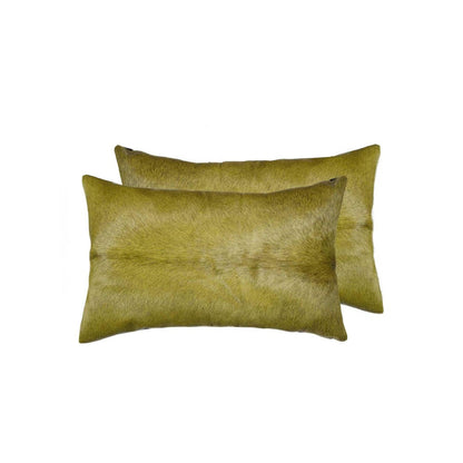 Set of Two 12" X 20" Lime Green Cowhide Throw Pillow HomeRoots
