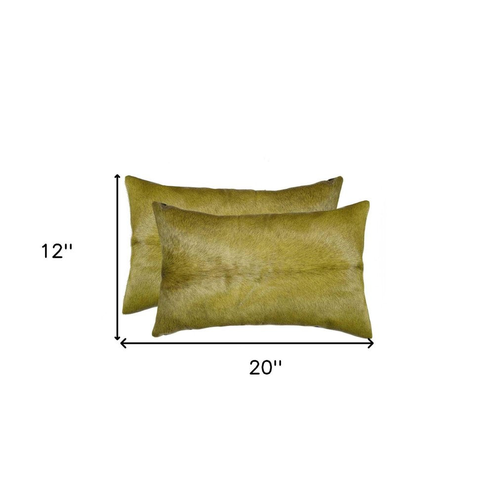 Set of Two 12" X 20" Lime Green Cowhide Throw Pillow HomeRoots