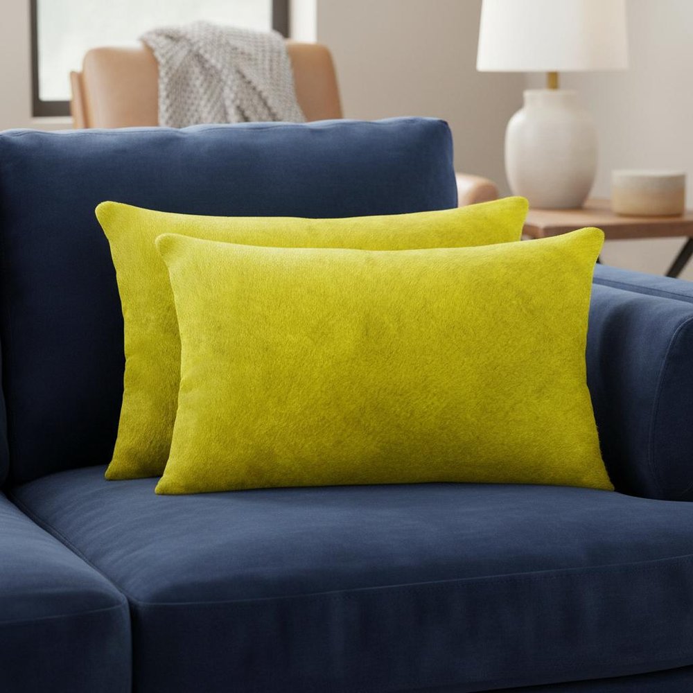 12" X 20" X 5" Yellow Cowhide  Pillow 2 Pack HomeRoots