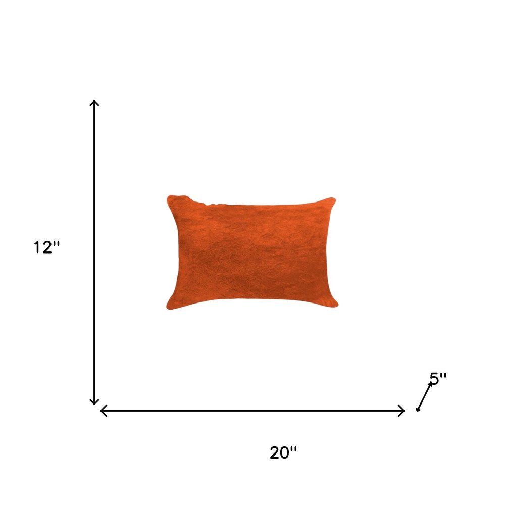 Set of Two 12" X 20" Orange Genuine Cowhide Lumbar Throw Pillows — view 6