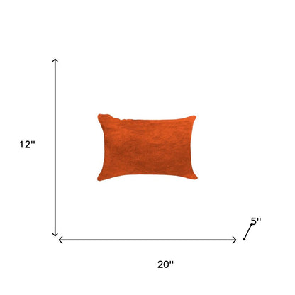 Set of Two 12" X 20" Orange Genuine Cowhide Lumbar Throw Pillows HomeRoots