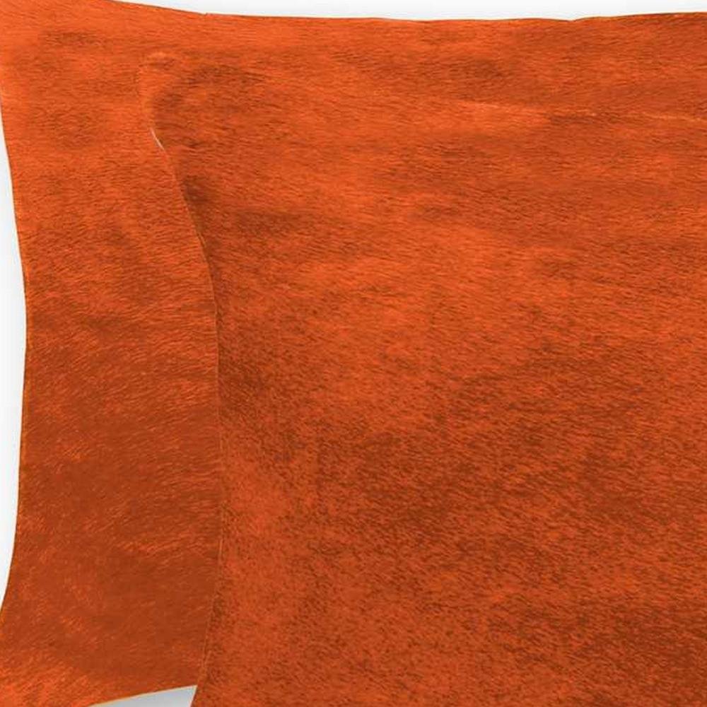 Set of Two 12" X 20" Orange Genuine Cowhide Lumbar Throw Pillows HomeRoots