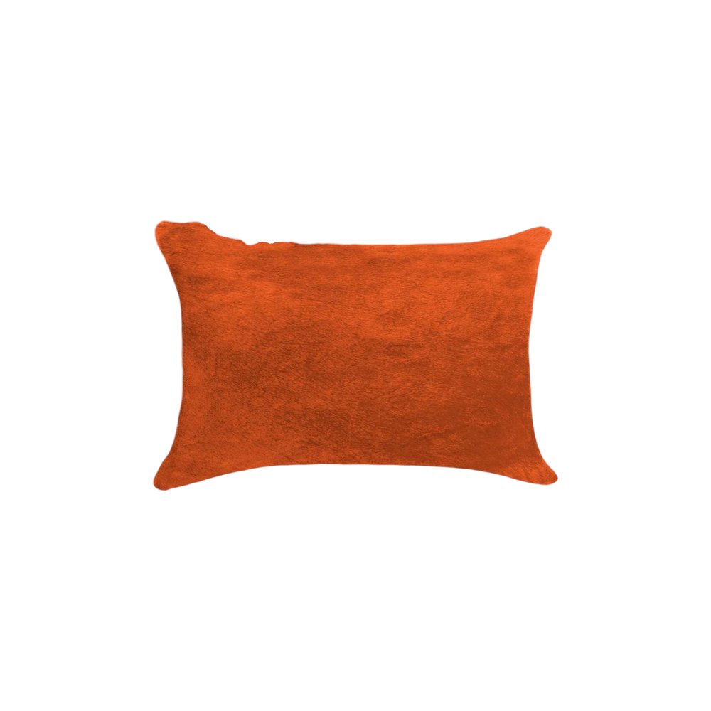 Set of Two 12" X 20" Orange Genuine Cowhide Lumbar Throw Pillows HomeRoots
