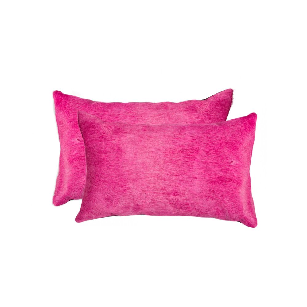 Set of Two 12" X 20" Fuchsia Cowhide Lumbar Throw Pillows — view 1