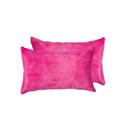 Set of Two 12" X 20" Fuchsia Cowhide Lumbar Throw Pillows HomeRoots