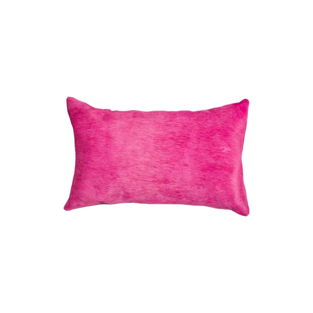 Set of Two 12" X 20" Fuchsia Cowhide Lumbar Throw Pillows HomeRoots