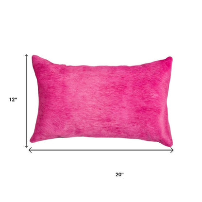 Set of Two 12" X 20" Fuchsia Cowhide Lumbar Throw Pillows HomeRoots