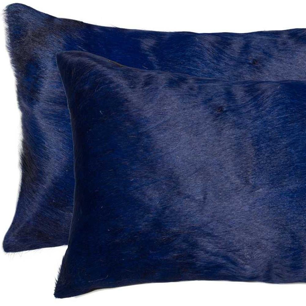 Set of Two 12" X 20" Navy Blue Cowhide Lumbar Throw Pillows — view 5