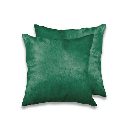 Set of Two 18" Green Cowhide Throw Pillows HomeRoots