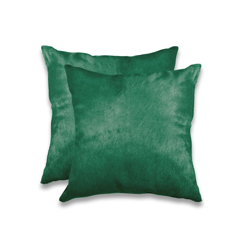 Set of Two 18" Green Cowhide Throw Pillows — view 1