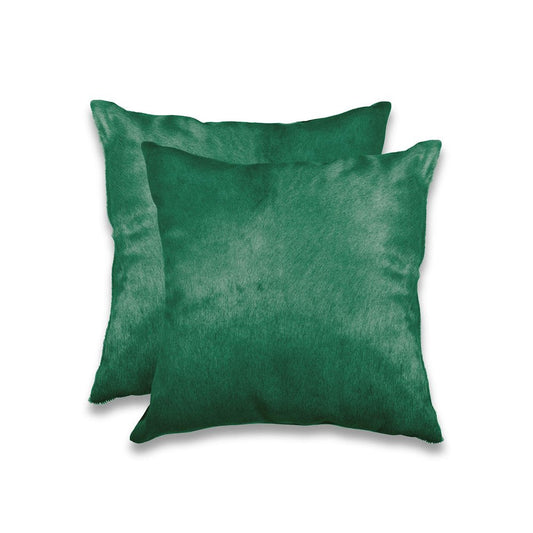 Set of Two 18" Green Cowhide Throw Pillows