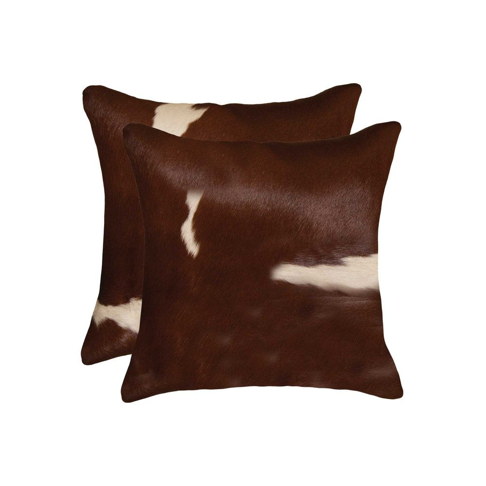 Set of Two 18" Brown And White Cowhide Throw Pillows — view 1