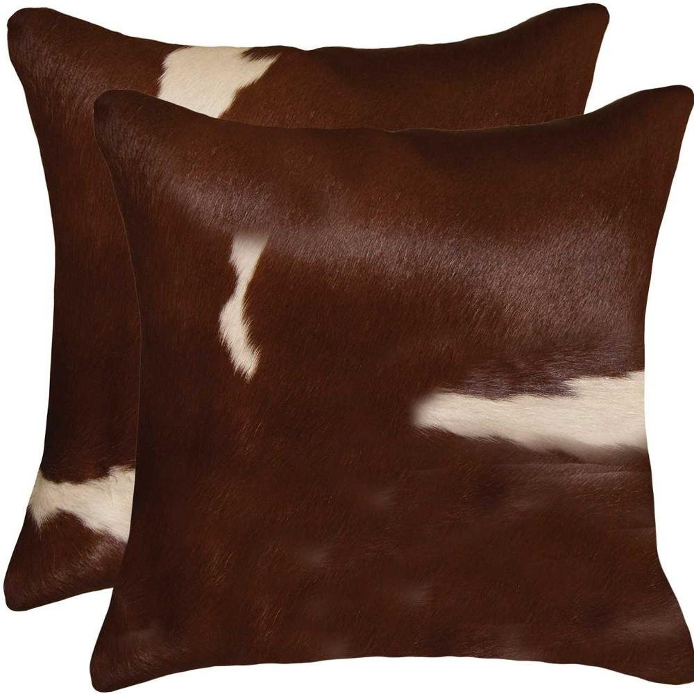 Set of Two 18" Brown And White Cowhide Throw Pillows — view 4