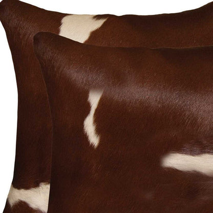 Set of Two 18" Brown And White Cowhide Throw Pillows HomeRoots